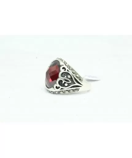 Handmade Designer Ring 925 Sterling Silver Black Marcasites Red Zircon Stone | Save 33% - Rajasthan Living 3