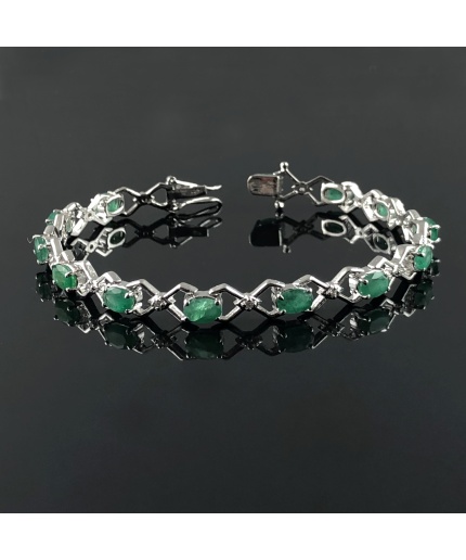 Natural Emerald/Zircon  925 Sterling Silver Bracelet | Save 33% - Rajasthan Living 5