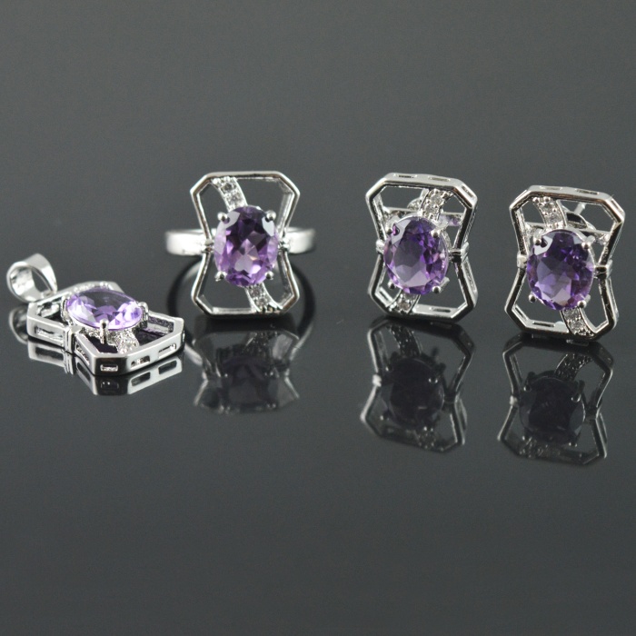 Natural Amethyst/Zircon 925 Sterling Silver Pendent Set | Save 33% - Rajasthan Living 5