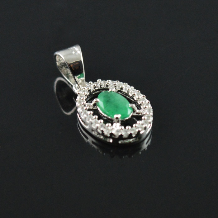 Natural Emerald, Zircon 925 Sterling Silver Pendent Set | Save 33% - Rajasthan Living 10