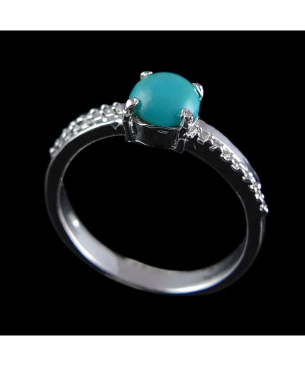 Natural 925 Sterling Silver Turquoise & White cz  Round Cab Ring | Save 33% - Rajasthan Living 7