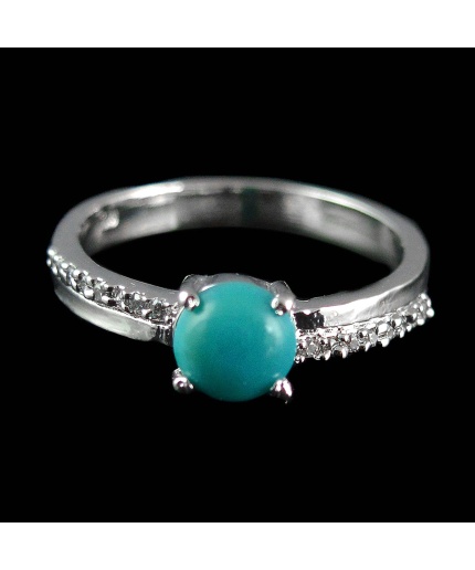 Natural 925 Sterling Silver Turquoise & White cz  Round Cab Ring | Save 33% - Rajasthan Living 5