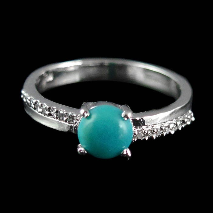 Natural 925 Sterling Silver Turquoise & White cz  Round Cab Ring | Save 33% - Rajasthan Living 5