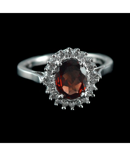 Natural925 Sterling Silver Garnet & White cz Oval Ring | Save 33% - Rajasthan Living