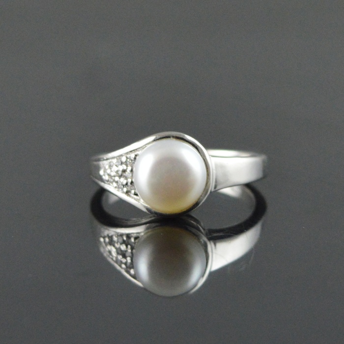 Natural 925 Sterling Silver White Pearl/Zircon Round Ring | Save 33% - Rajasthan Living 5