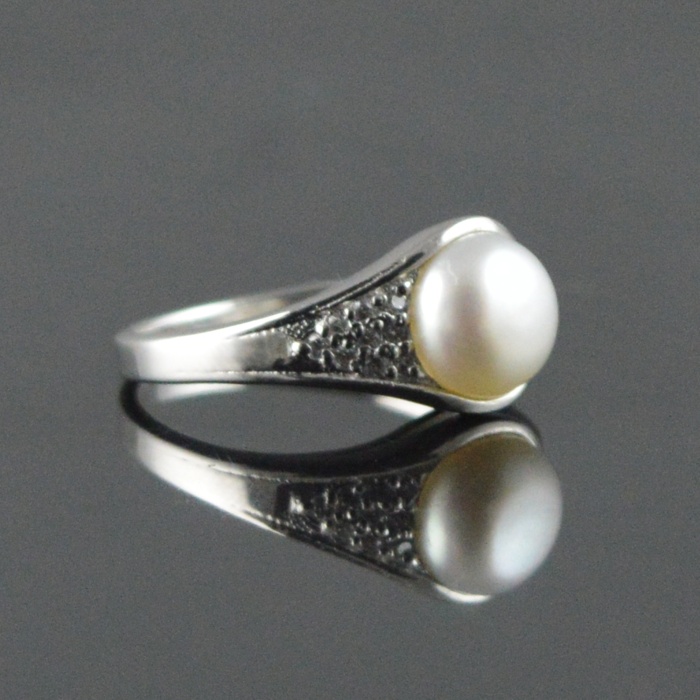 Natural 925 Sterling Silver White Pearl/Zircon Round Ring | Save 33% - Rajasthan Living 13