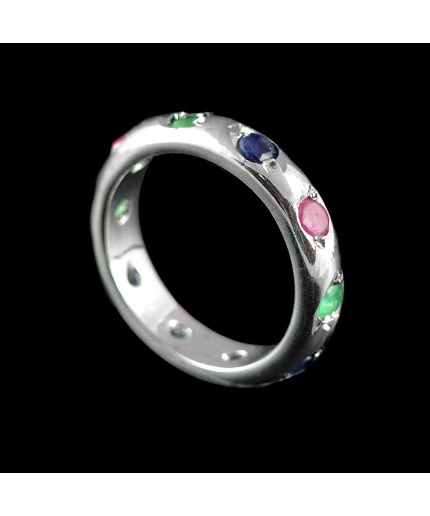 Natural 925 Sterling Silver Emerald, Ruby, Sapphire Round Ring | Save 33% - Rajasthan Living 3