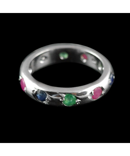 Natural 925 Sterling Silver Emerald, Ruby, Sapphire Round Ring | Save 33% - Rajasthan Living