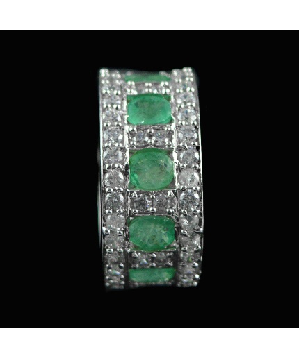 Natural 925 Sterling Silver Emerald & White cz  Round Ring | Save 33% - Rajasthan Living 3