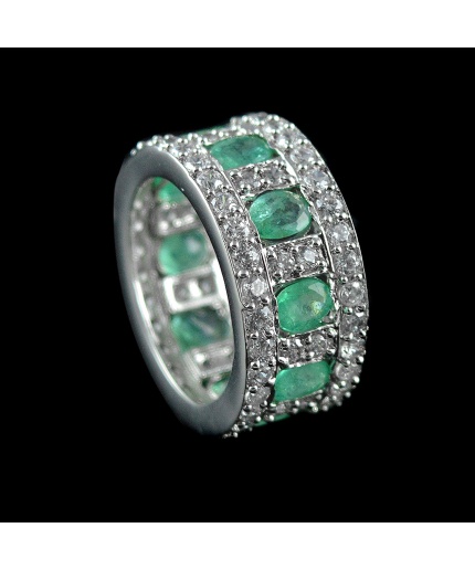 Natural 925 Sterling Silver Emerald & White cz  Round Ring | Save 33% - Rajasthan Living