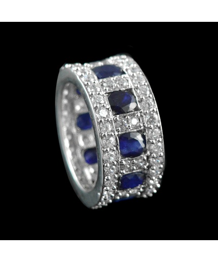 Natural 925 Sterling Silver Sapphire, White cz  Round Ring | Save 33% - Rajasthan Living 3