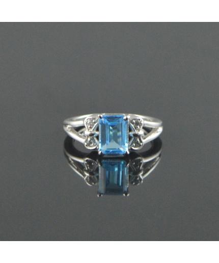 Natural 925 Sterling Silver Blue Topaz/Zircon Octagon Ring | Save 33% - Rajasthan Living