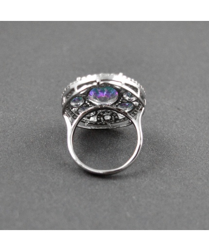 Natural 925 Sterling Silver Mystic Topaz,cz Oval Ring | Save 33% - Rajasthan Living 3