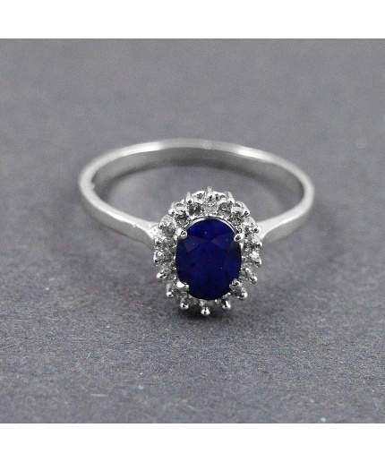 Natural 925 Sterling Silver Sapphire, cz Oval Ring | Save 33% - Rajasthan Living