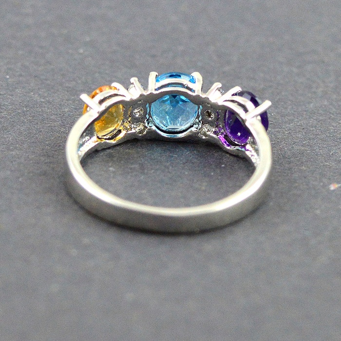 Natural 925 Sterling Silver Blue Topaz, Citrine, Amethyst, cz Oval Ring | Save 33% - Rajasthan Living 6