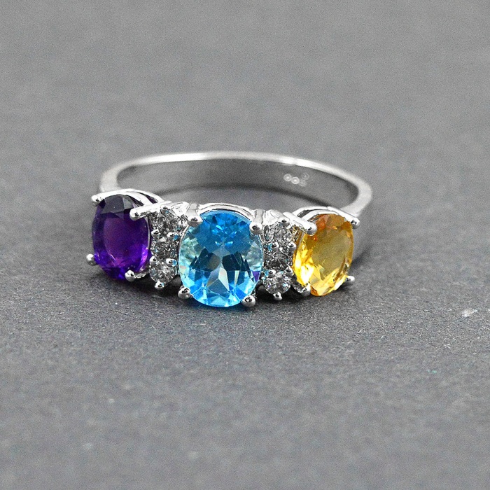 Natural 925 Sterling Silver Blue Topaz, Citrine, Amethyst, cz Oval Ring | Save 33% - Rajasthan Living 5