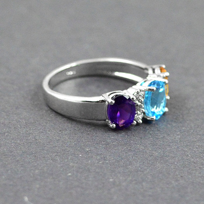 Natural 925 Sterling Silver Blue Topaz, Citrine, Amethyst, cz Oval Ring | Save 33% - Rajasthan Living 7