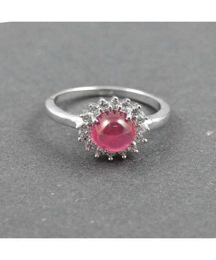 Natural 925 Sterling Silver Ruby, cz Round Ring | Save 33% - Rajasthan Living