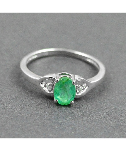 Natural 925 Sterling Silver Emerald, cz  Oval Ring | Save 33% - Rajasthan Living