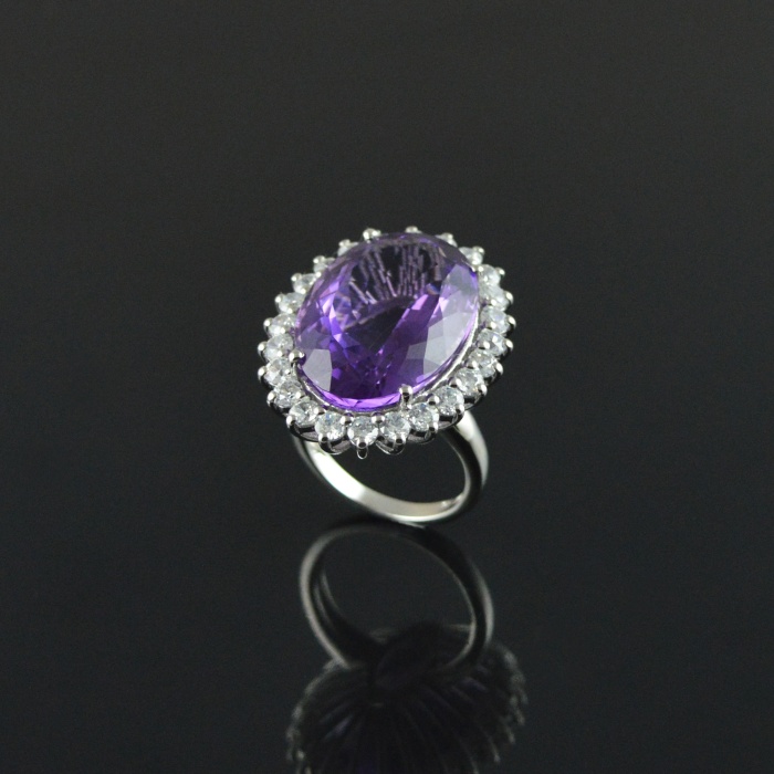 Natural 925 Sterling Silver Amethyst/Zircon Oval Ring | Save 33% - Rajasthan Living 5