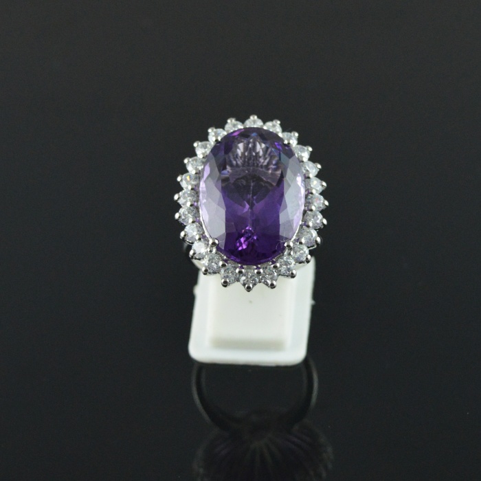 Natural 925 Sterling Silver Amethyst/Zircon Oval Ring | Save 33% - Rajasthan Living 12