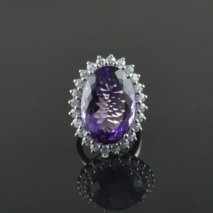 Natural 925 Sterling Silver Amethyst/Zircon Oval Ring | Save 33% - Rajasthan Living 11