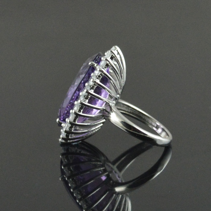 Natural 925 Sterling Silver Amethyst/Zircon Oval Ring | Save 33% - Rajasthan Living 7