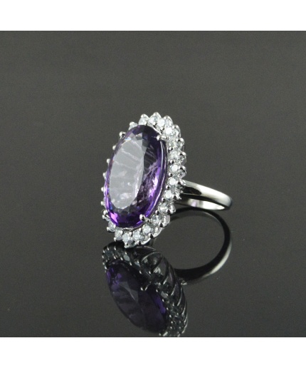 Natural 925 Sterling Silver Amethyst/Zircon Oval Ring | Save 33% - Rajasthan Living 3