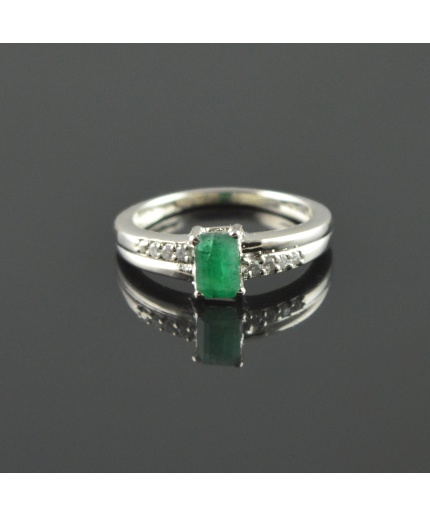 Natural 925 Sterling Silver Emerald/Zircon Octagon Ring | Save 33% - Rajasthan Living