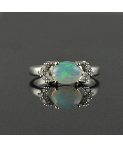 Natural 925 Sterling Silver Opal/Zircon Oval Ring | Save 33% - Rajasthan Living