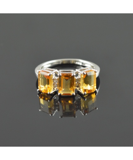 Natural 925 Sterling Silver Citrine/Zircon Octagon Ring | Save 33% - Rajasthan Living