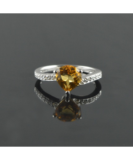 Natural 925 Sterling Silver Citrine/Zircon Pan Ring | Save 33% - Rajasthan Living