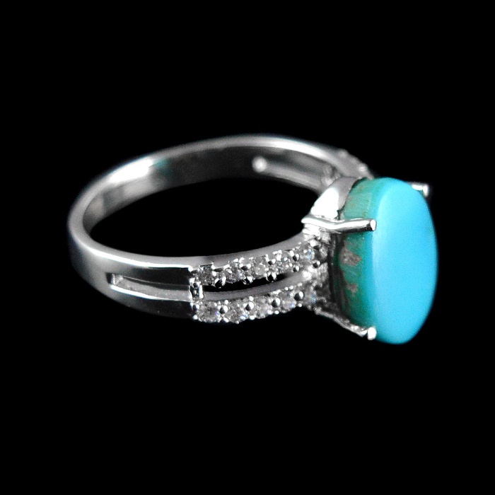 Natural 925 Sterling Silver Turquoise & White cz Oval Cabochon Ring | Save 33% - Rajasthan Living 7