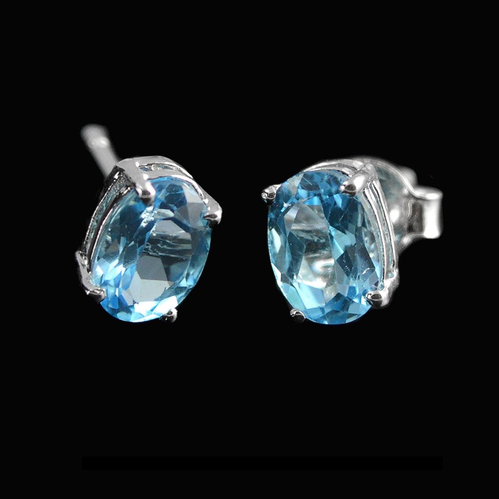 Natural Blue Topaz 925 Sterling Silver Stud Earrings | Save 33% - Rajasthan Living 5