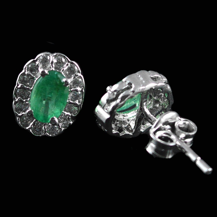 Natural Emerald & White Cz 925 Sterling Silver Stud Earrings | Save 33% - Rajasthan Living 6