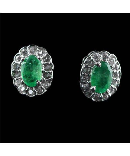 Natural Emerald & White Cz 925 Sterling Silver Stud Earrings | Save 33% - Rajasthan Living 5