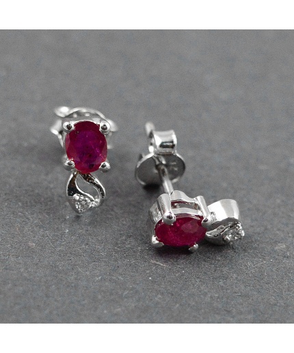 Natural Sapphire, Cz 925 Sterling Silver Stud Earrings | Save 33% - Rajasthan Living