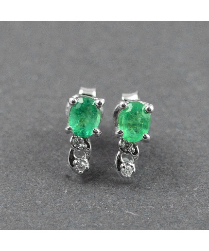 Natural Emerald, Cz 925 Sterling Silver Stud Earrings | Save 33% - Rajasthan Living