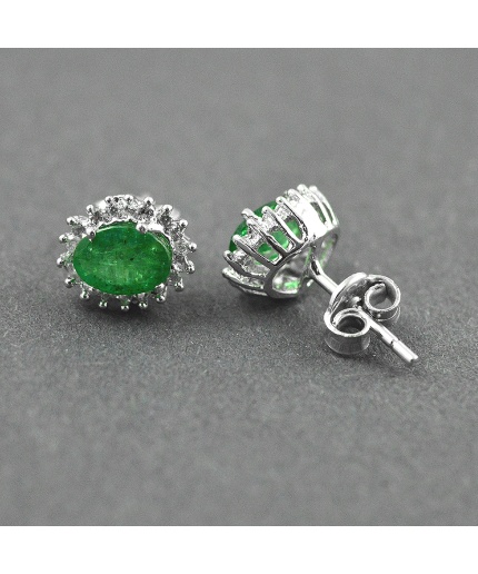 Natural Emerald, Cz 925 Sterling Silver Stud Earrings | Save 33% - Rajasthan Living 3