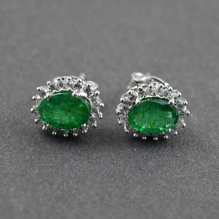 Natural Emerald, Cz 925 Sterling Silver Stud Earrings | Save 33% - Rajasthan Living 5