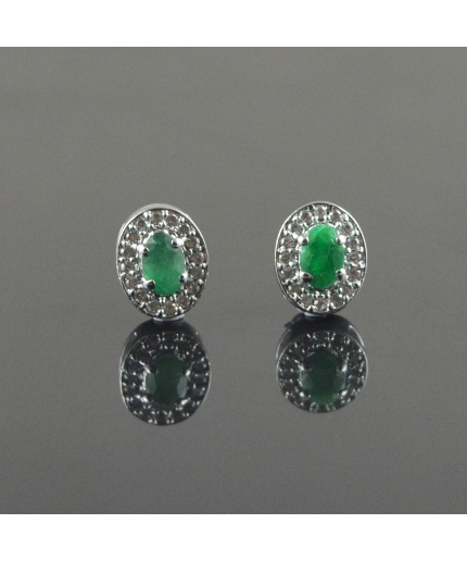 Natural Emerald, Zircon 925 Sterling Silver Stud Earrings | Save 33% - Rajasthan Living