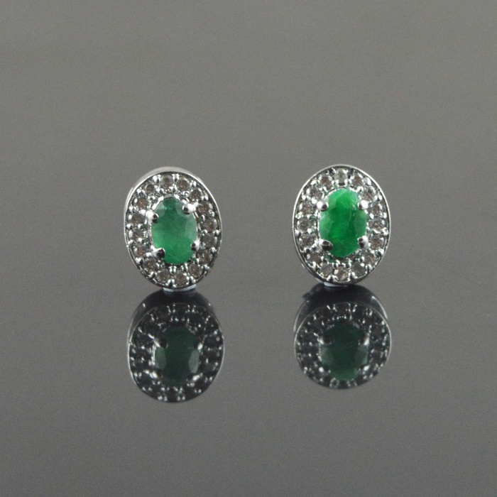 Natural Emerald, Zircon 925 Sterling Silver Stud Earrings | Save 33% - Rajasthan Living 5