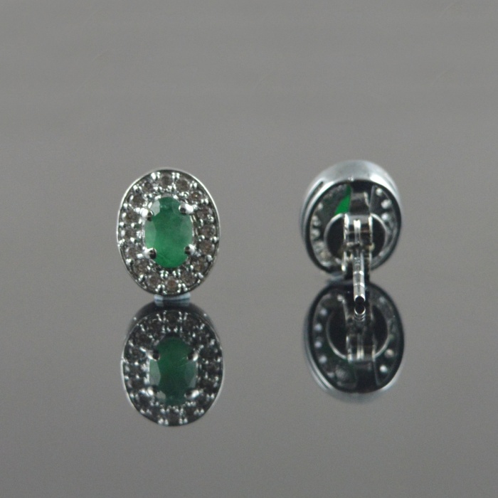 Natural Emerald, Zircon 925 Sterling Silver Stud Earrings | Save 33% - Rajasthan Living 7