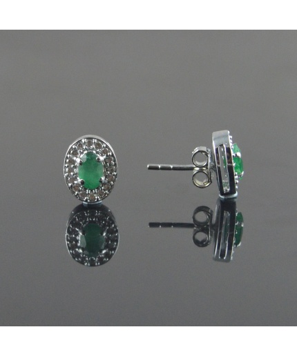 Natural Emerald, Zircon 925 Sterling Silver Stud Earrings | Save 33% - Rajasthan Living 3