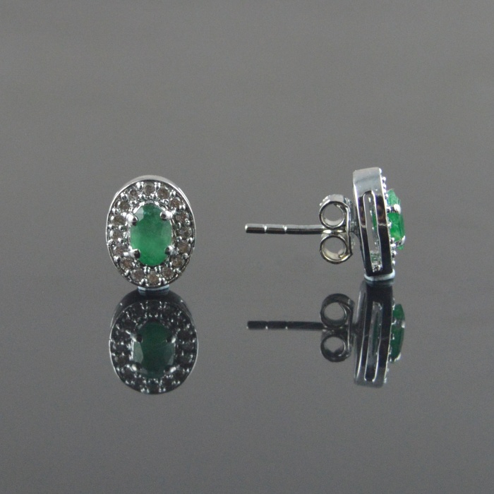 Natural Emerald, Zircon 925 Sterling Silver Stud Earrings | Save 33% - Rajasthan Living 6