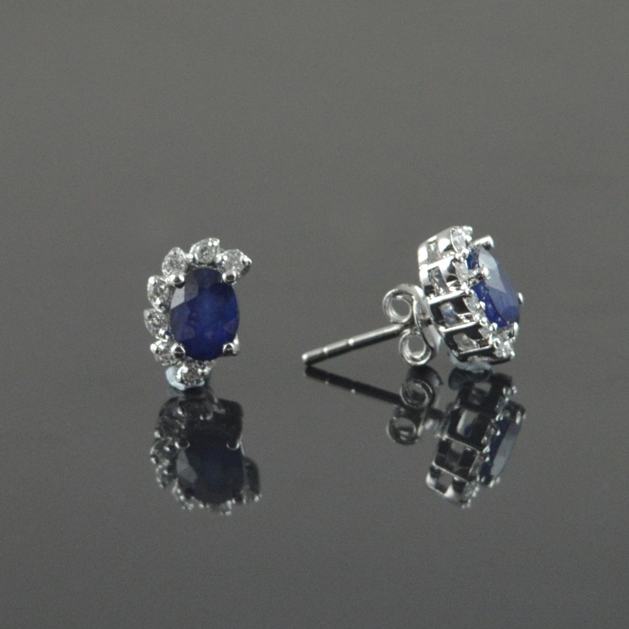 Natural Deffuse Sapphire/ Zircon 925 Sterling Silver Stud Earrings | Save 33% - Rajasthan Living 7