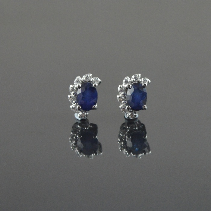 Natural Deffuse Sapphire/ Zircon 925 Sterling Silver Stud Earrings | Save 33% - Rajasthan Living 6