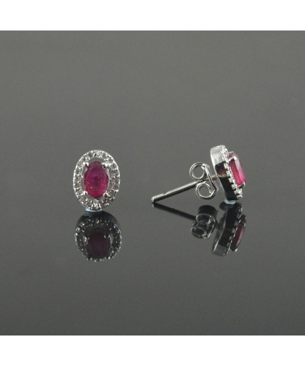 Natural Ruby/Zircon 925 Sterling Silver Stud Earrings | Save 33% - Rajasthan Living 7