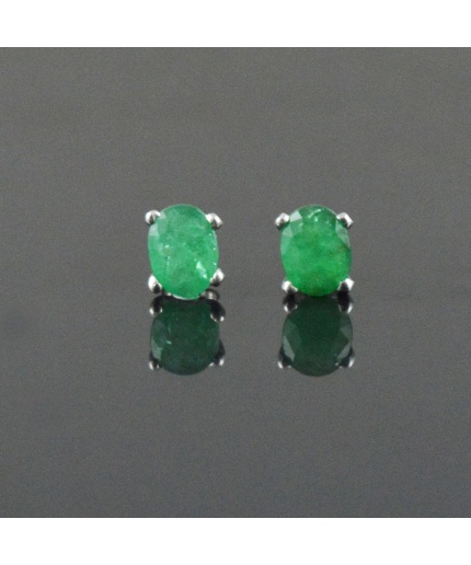 Natural Emerald 925 Sterling Silver Stud Earrings | Save 33% - Rajasthan Living