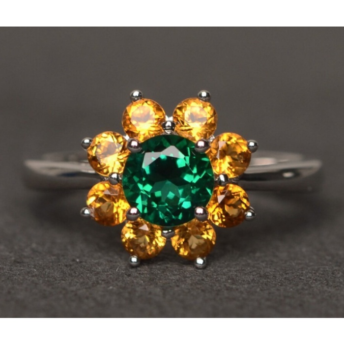 Lab Emerald Ring Sunflower Round Cut Green Gemstone Ring Engagement Ring | Save 33% - Rajasthan Living 9